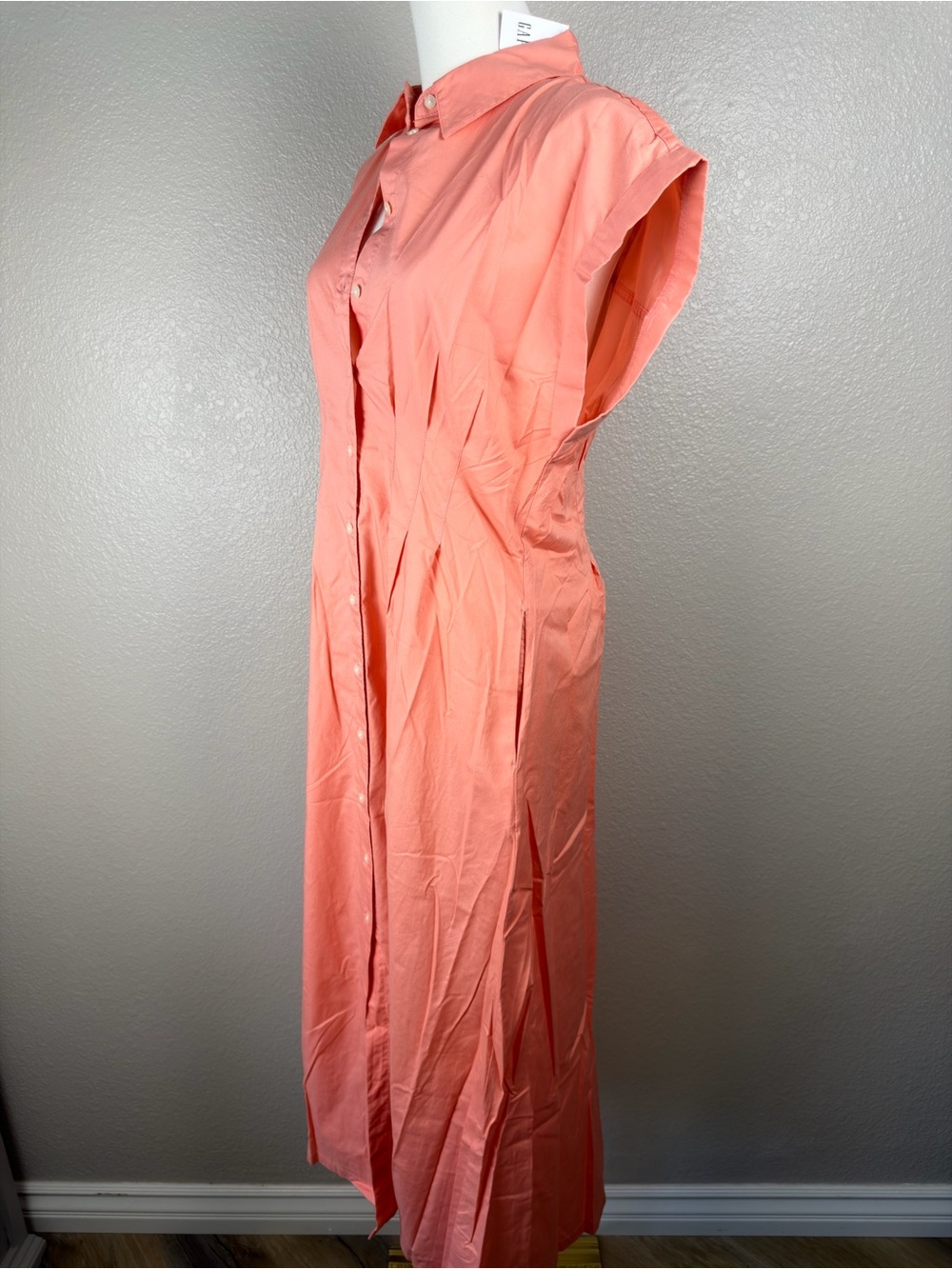 NWT GAP Coral-Peach Button Front Shirt Midi Dress, Medium - Picture 3 of 9